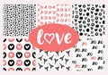 Vector romantic seamless patterns set for Valentines Day, red and black Royalty Free Stock Photo