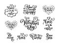 Vector Set of black hand written lettering love phrases quotes to valentines day, love concept, wedding design template Royalty Free Stock Photo
