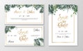 Vector romantic wedding invitation template with watercolor style plants and gold typography