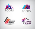 Vector roof logo, house building, real estate colorful icon. 3d origami style Royalty Free Stock Photo