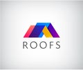 Vector roof logo, house building, real estate colorful icon. 3d origami style Royalty Free Stock Photo