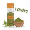 Vector rosemary illustration isolated in cartoon style. Spanish name