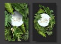 Vector round banners with green tropical leaves Royalty Free Stock Photo