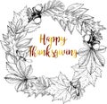 Vector round border greeting card for Thanksgiving. Autumn leaves - oak, maple, chestnut.