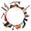 Vector Round Empty Frame with Shoemaker Tools Royalty Free Stock Photo