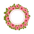 Vector round frame with blooming roses. Floral illustration for postcard, poster, invitation decor etc. Flowers for Royalty Free Stock Photo