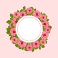 Vector round frame with blooming roses. Floral illustration for postcard, poster, invitation decor etc. Flowers for Royalty Free Stock Photo