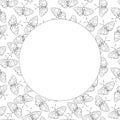 Vector round frame, border from contoured cute butterflys in doodle style. Simple background, decoration