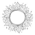 Vector round frame of bunch with outline Acer or Maple ornate leaf in black isolated on white background. Royalty Free Stock Photo