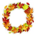 Vector round frame with colorful autumn leaves Royalty Free Stock Photo