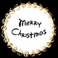Vector round frame of gold xmas tree balls in flat doodle style. Merry Christmas lettering Royalty Free Stock Photo