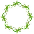 Vector round frame of green gecko lizards