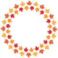 Vector round frame from maple autumn leaves