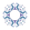 Vector round frame of tender vintage floral ornament and copy space. Baroque border with flowers and place for text in blue pastel Royalty Free Stock Photo