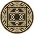 Vector round gold and black jewish national ornament.