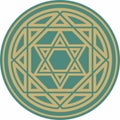 Vector round gold and green jewish national ornament.