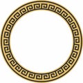 Vector round golden classic frame. Greek meander. Royalty Free Stock Photo