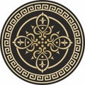 Vector round greek gold on the black background ornament. Meander in a circle Royalty Free Stock Photo