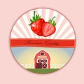 Vector round label, strawberry jam or juice