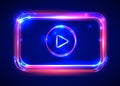 Vector round light video player frame. Shining square banner.