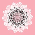Vector round mandala white hand drawing textured background card isolated on pink Royalty Free Stock Photo