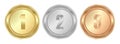 Vector round polished gold silver bronze medals the first second Royalty Free Stock Photo