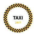 Vector round taxi service sign with chequered pattern