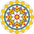 Vector round template of colored stained glass window or ceiling.