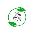 Vector round vegan, eco, bio green logo with leaf. Vector elements for labels, logos, badges, stickers or icons. Vegan menu