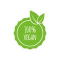 Vector round vegan, eco, bio green logo with leaf. Vegan menu. Vector illustration