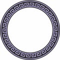 Vector round violet and black classic frame. Greek meander. Patterns of Greece and ancient Rome.