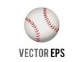 Vector round white ball for baseball icon with regulation red stitching