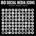 80 Vector Round white Social Media Icons for graphic design and web design Royalty Free Stock Photo
