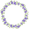 Vector round wreath with Pansy or Viola flowers and leaves