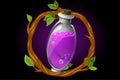 Vector round wreath of twigs and magic potion in a bottle.