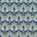 Vector royal blue and beige traditional damask seamless pattern background