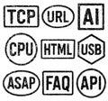 Vector rubber stamps of tech and programming terms Royalty Free Stock Photo