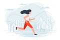 Vector - running girl. Park, forest, trees Royalty Free Stock Photo
