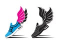 Vector running shoe set with wings, sport footwear, sneakers