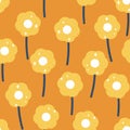 Vector 60s inspired Cute Daisies with Retro Texture in Orange and Blue seamless pattern background design. Perfect for Royalty Free Stock Photo