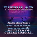 Vector 80s retro futurism style font, violet sun Royalty Free Stock Photo