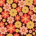 Vector 60s, 70s retro vintage flowers seamless Royalty Free Stock Photo