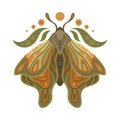 Vector sacred illustration of a moth with the moon. colorful butterfly clipart. Flat picture of a flying insect Royalty Free Stock Photo