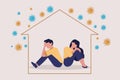 Vector of a sad depressed couple man and woman sitting back to back inside a house during COVID-19 pandemic