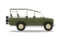 Vector safari travel compass, rifle, binoculars and jeep car.