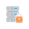 Vector safe server, data center, web hosting white line icon.