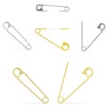 Vector safety pins set - silver and gold, open and closed Royalty Free Stock Photo