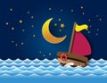 Vector of sailboat at night.