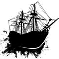 Vector sailing pirate ship in grunge style