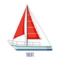 Vector Sailing yacht icon in flat style isolated on white